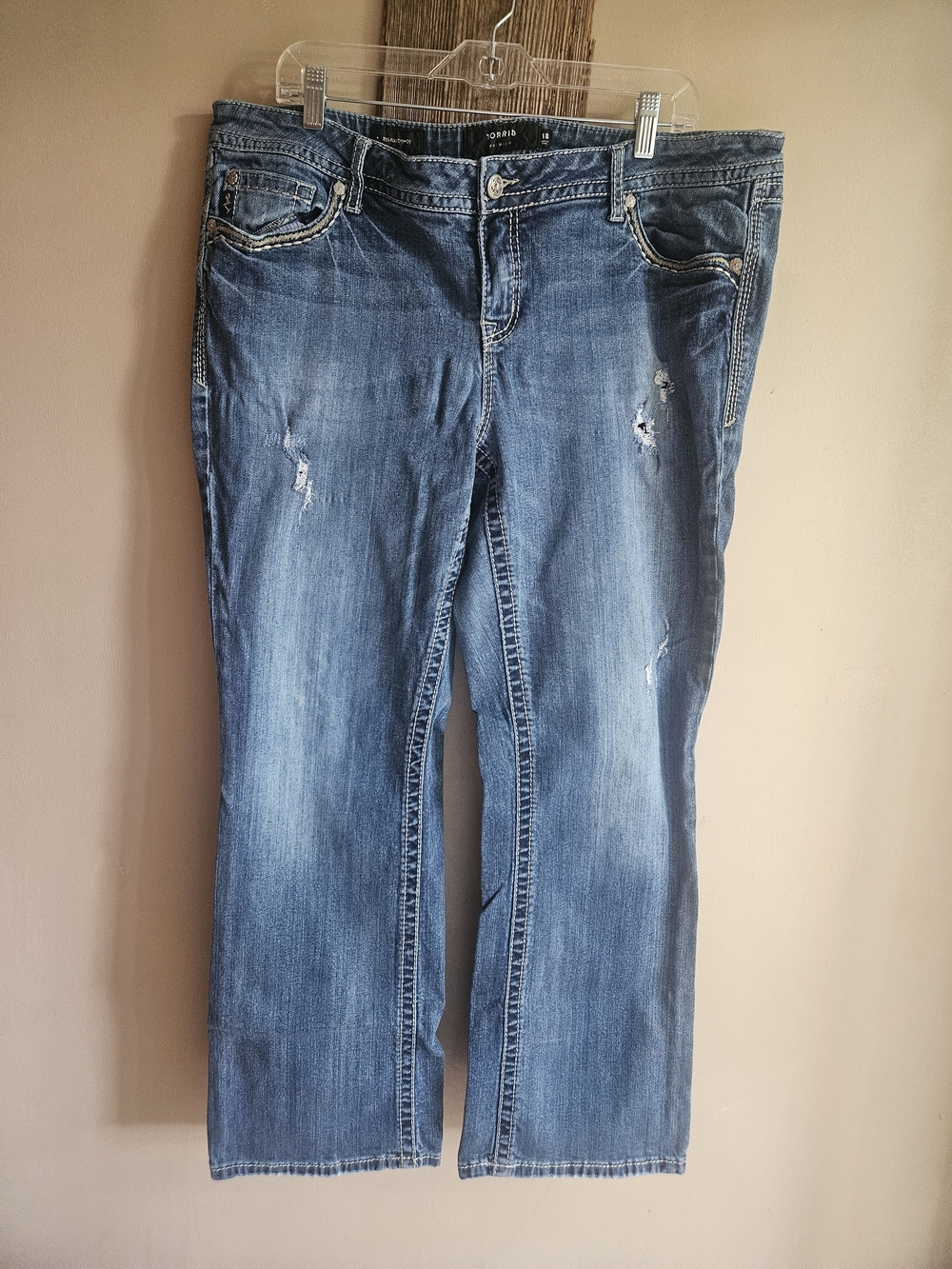 Torrid Premium Relaxed Boot Jeans 18 Embroidered Distressed Y2K